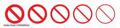 Red ban, prohibited, forbidden symbol circle icon set with various stroke intensity. Prohibition symbol vector set isolated on white background. Vector illustration.