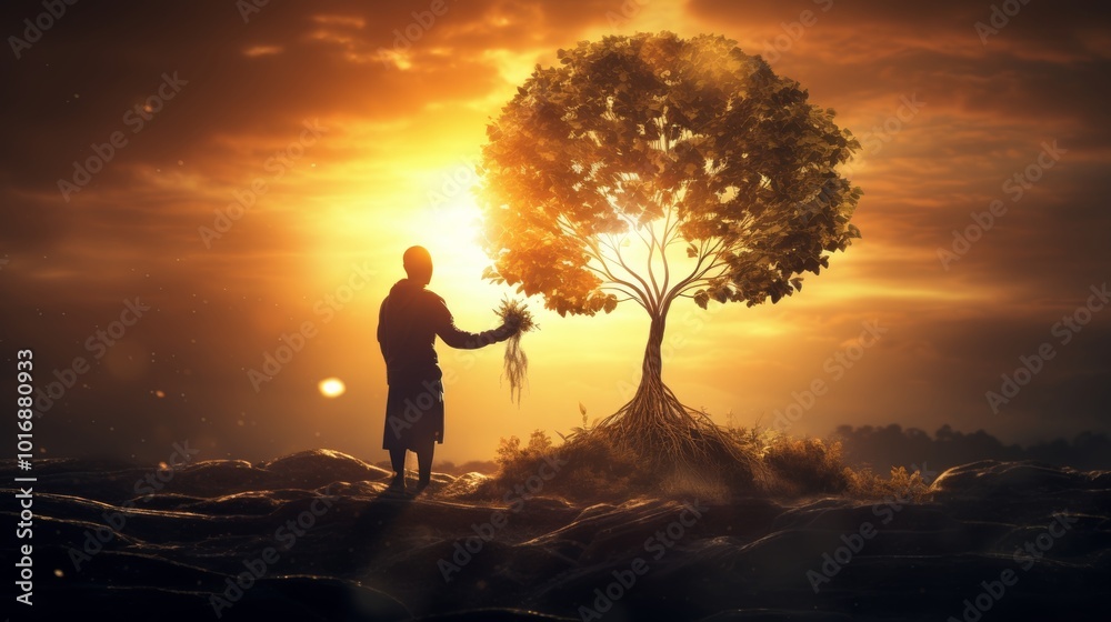 Obraz premium Harmony between humanity and nature emphasizing ecological care and environmental protection