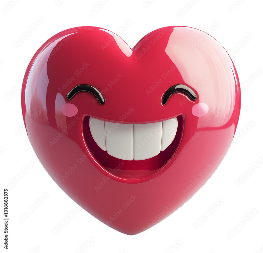 A cheerful 3D cartoon heart, adorned with a smiling face and bright white teeth, is isolated on a transparent background. A cheerful 3D cartoon heart, adorned with a smiling face and bright white teeth, is isolated on a transparent background.