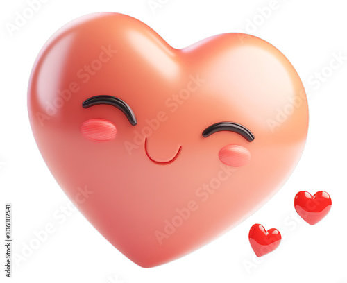 A charming heart emoji, with closed eyes and a tiny smile, is rendered in a 3D cartoon style and isolated on a white background.