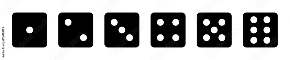Casino dice set in black and white color, dice collection. Vector icons. Game dice set. One to six. Traditional game dice marked with different numbers of dots. Vector illustration Casino dice set in black and white color, dice collection. Vector icons. Game dice set. One to six. Traditional game dice marked with different numbers of dots. Vector illustration