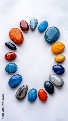 Colorful Stones in a Circle on White Background.