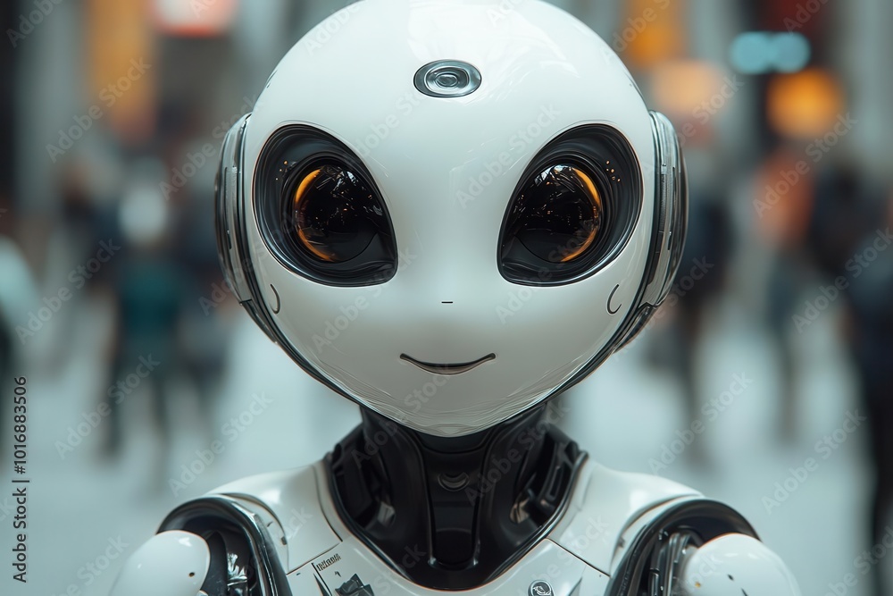 Fototapeta premium friendly ai chatbot sleek white robot expressive face modern minimalist design