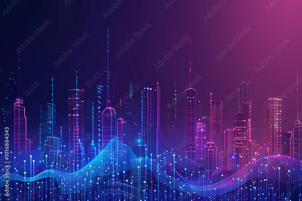 Fototapeta premium smart city and abstract dot point connect with gradient. High quality photo