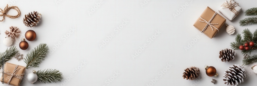 Christmas Decorations Border on White Background. Christmas Decorations Border on White Background.