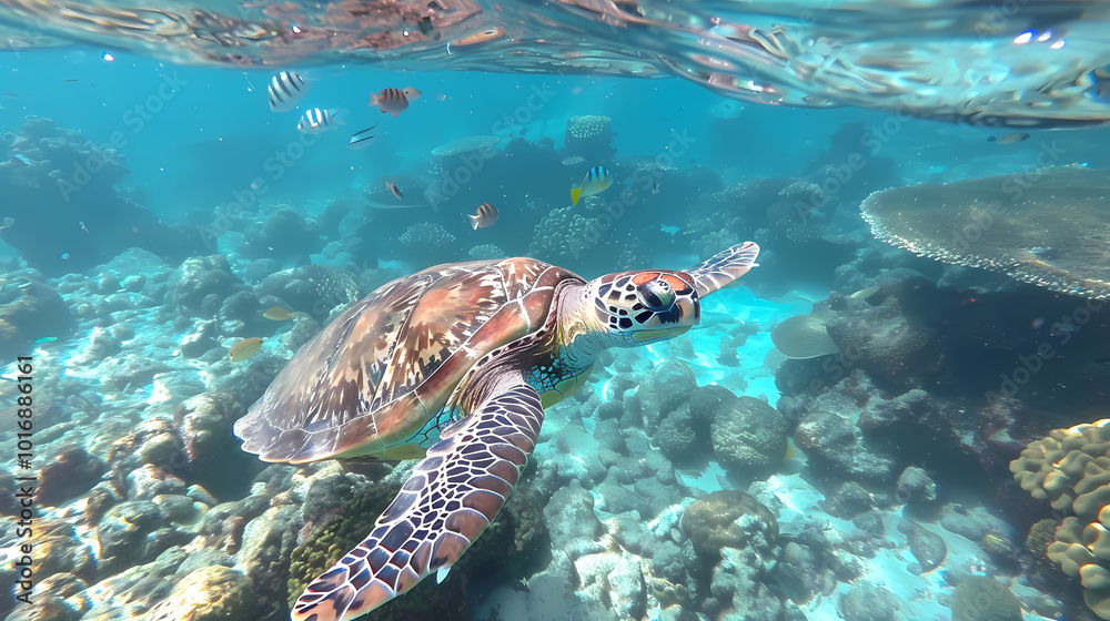 green sea turtle swimming  generated AI