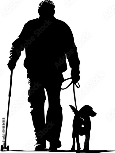 World White Cane Day Vector Icon of Blind Man and Guide Dog Walking