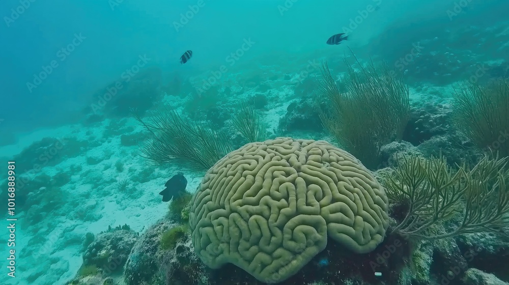 Naklejka premium Vibrant Underwater Coral Reef Scene