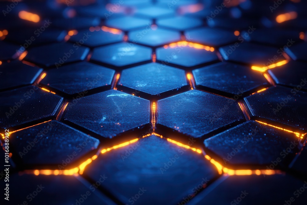 futuristic abstract composition of glowing blue hexagons creating depth and dimension neon light accents against dark background evoke a hightech scifi atmosphere futuristic abstract composition of glowing blue hexagons creating depth and dimension neon light accents against dark background evoke a hightech scifi atmosphere
