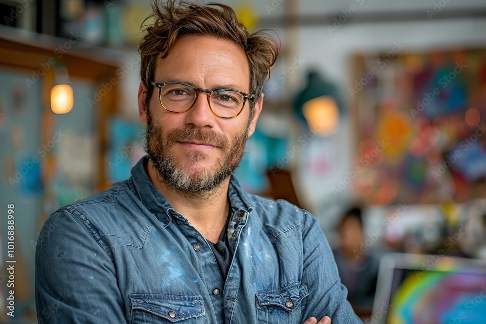 Inspirational Entrepreneur: Art Class Owner Thriving in Vibrant Studio Atmosphere Inspirational Entrepreneur: Art Class Owner Thriving in Vibrant Studio Atmosphere
