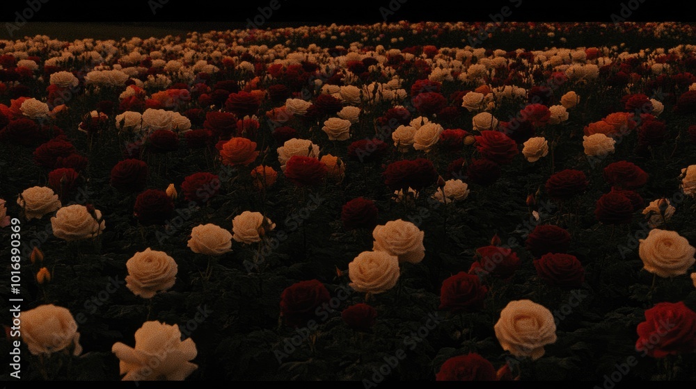 Obraz premium Serene Rose Field at Dusk with Vibrant Colors