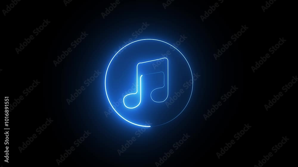 Glowing neon line musical note icon on black background. Music symbol neon color reveal and glowing loop effect animation. Glowing neon line musical note icon on black background. Music symbol neon color reveal and glowing loop effect animation.