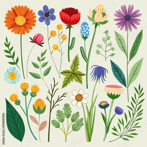 set of simple colorful autumn leaves of different trees on a white background, vector, digital illustration vector, svg