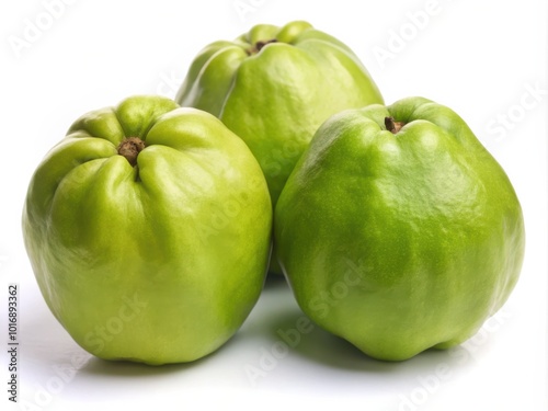 Fresh Whole Quinces on Solid White Background