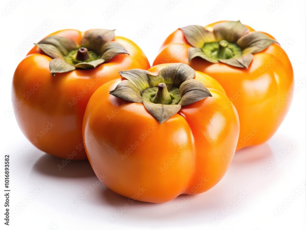 Whole Persimmons on Solid White Background Whole Persimmons on Solid White Background