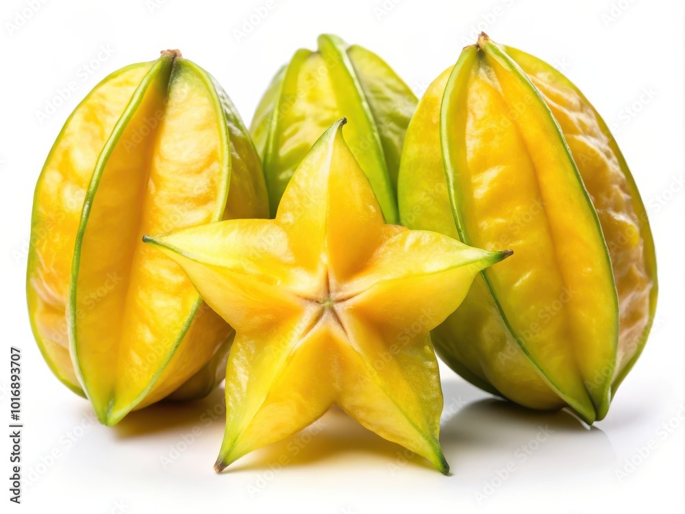 Fototapeta premium Fresh Starfruits on Solid White Background