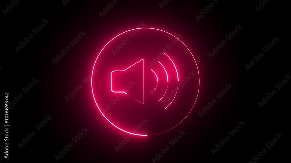 Neon glowing red color loudspeaker icon animation in black background. Abstract neon loudspeaker technology and sound icon animation. 4k resolution. Neon glowing red color loudspeaker icon animation in black background. Abstract neon loudspeaker technology and sound icon animation. 4k resolution.