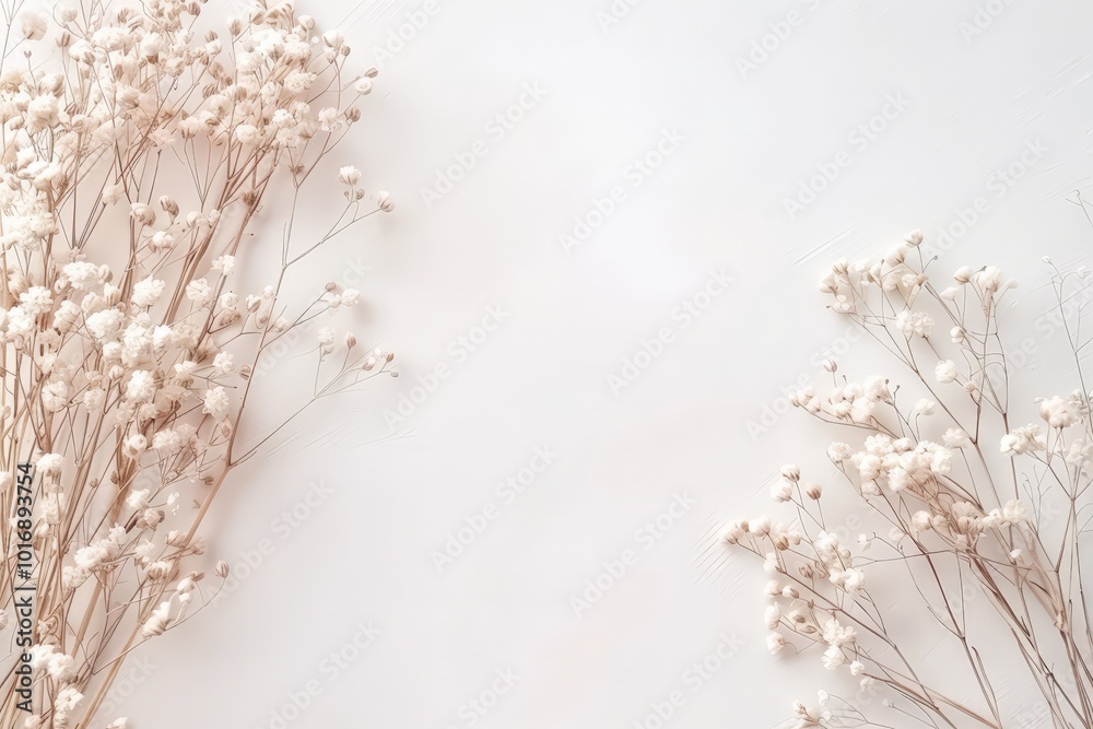 Delicate dried flowers arranged on a light background for minimalistic and natural design concepts.
