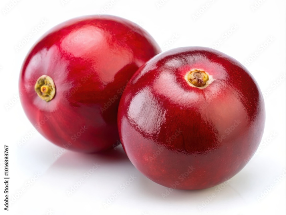 Bright Red Cranberries on Solid White Background
