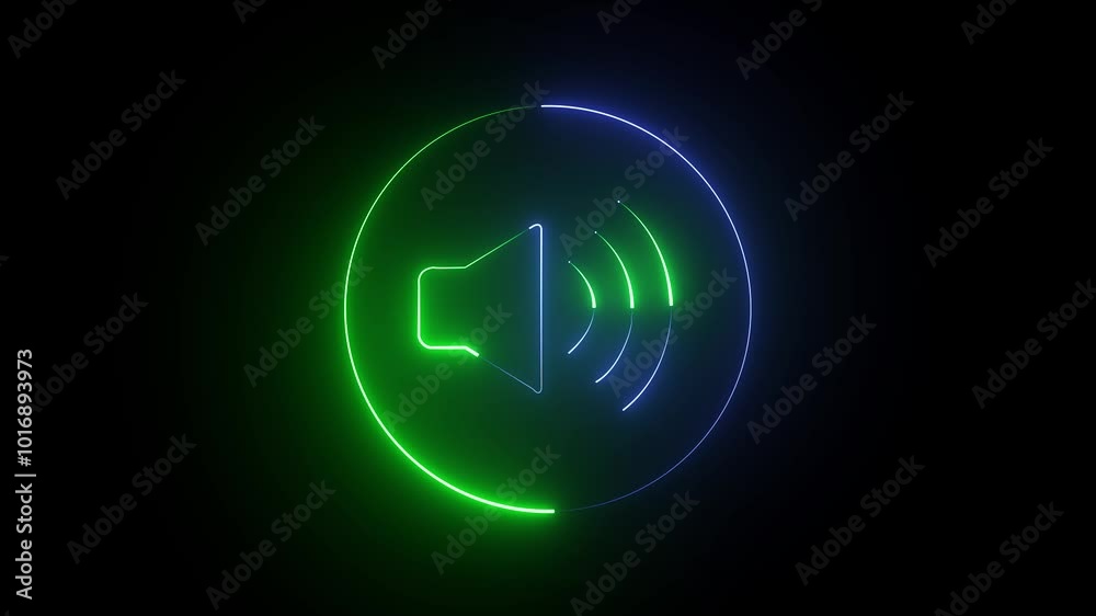 Neon glowing green and blue color loudspeaker icon animation in black background. Abstract neon loudspeaker technology and sound icon animation. 4k resolution. Neon glowing green and blue color loudspeaker icon animation in black background. Abstract neon loudspeaker technology and sound icon animation. 4k resolution.