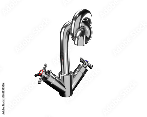 Modern chrome bathroom faucet forming a knot symbol saving water