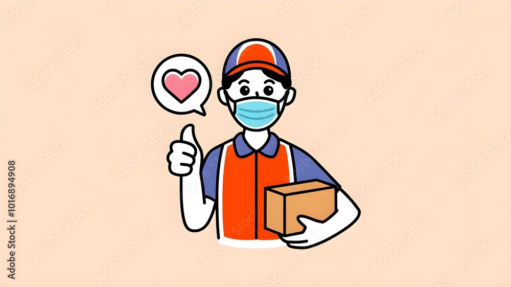 Delivery Person with Package and Thumbs Up Wearing Mask Delivery Person with Package and Thumbs Up Wearing Mask