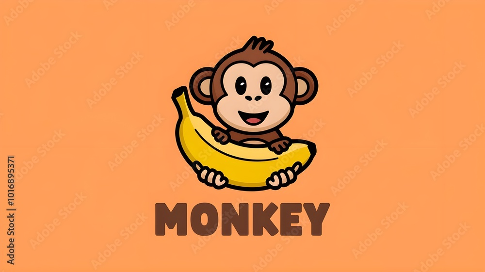 Cute Cartoon Monkey Holding Banana Illustration Cute Cartoon Monkey Holding Banana Illustration