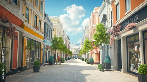 Fototapeta Naklejka Na Ścianę i Meble -  Pedestrian streets and exteriors of shopping mall buildings in the city