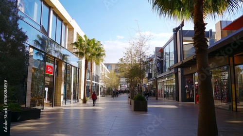 Fototapeta Naklejka Na Ścianę i Meble -  Pedestrian streets and exteriors of shopping mall buildings in the city