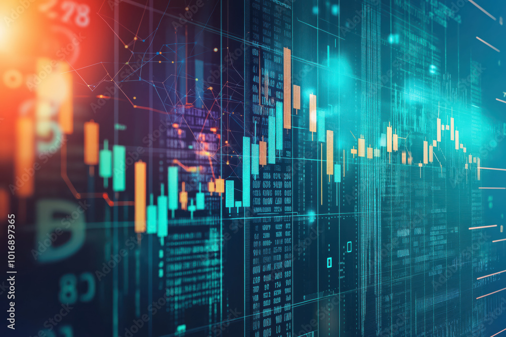 A colorful graph with numbers and lines that represent stock market data A colorful graph with numbers and lines that represent stock market data