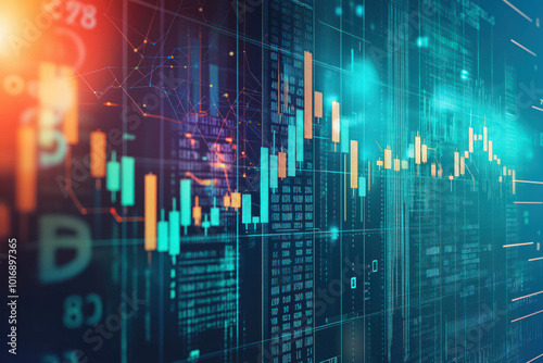 A colorful graph with numbers and lines that represent stock market data