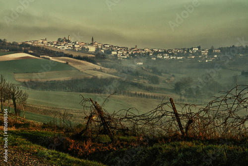 Distant village in the hills of Monferrato, Lu, Alessandria, Piedmont, Italy photo