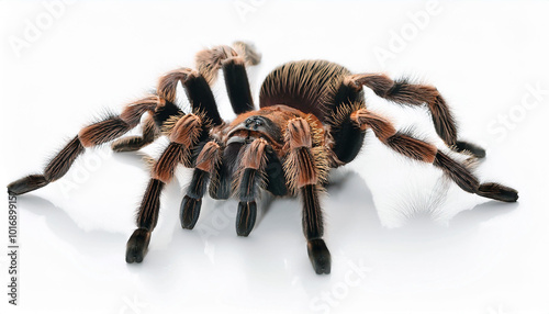 Magnificent Tarantula: A Close-Up View of its Eight Legs and Striking Features. Its hairy body and intense gaze.