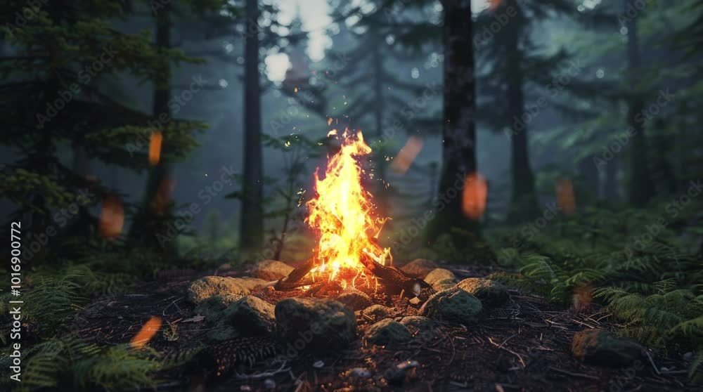 Bonfire glowing warmly in an evening forest, surrounded by tall trees and creating a cozy, peaceful atmosphere
Seamless looping 4k time-lapse virtual video animation Generated AI Bonfire glowing warmly in an evening forest, surrounded by tall trees and creating a cozy, peaceful atmosphere
Seamless looping 4k time-lapse virtual video animation Generated AI