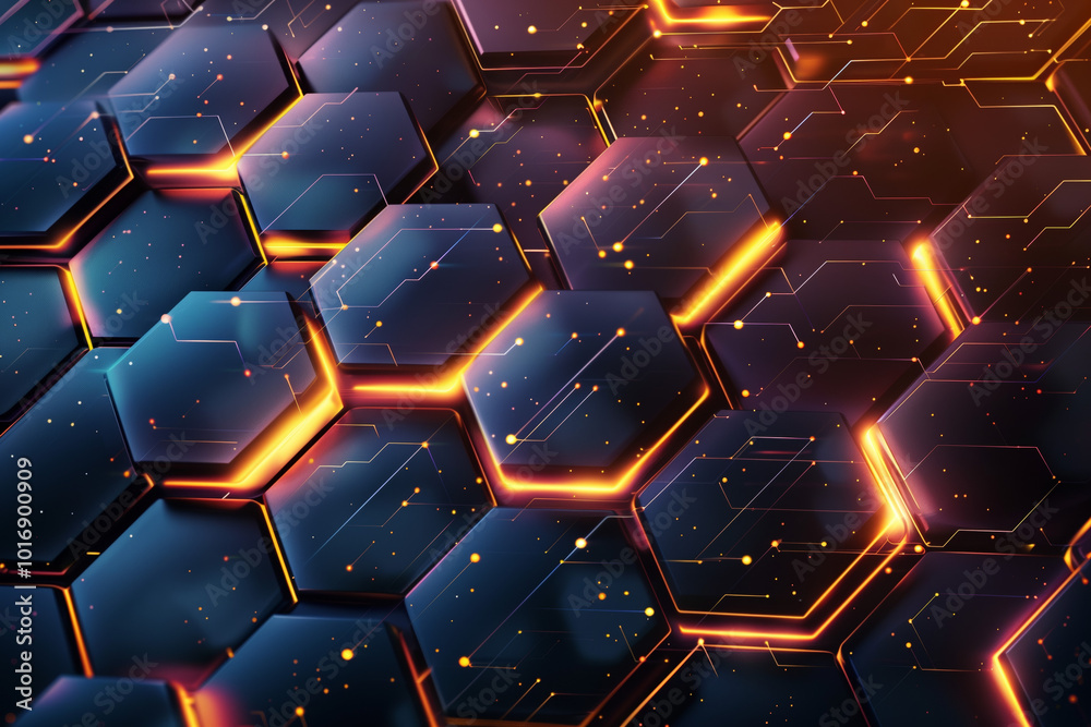Abstract futuristic background with a hexagonal pattern and glowing elements. Abstract futuristic background with a hexagonal pattern and glowing elements.