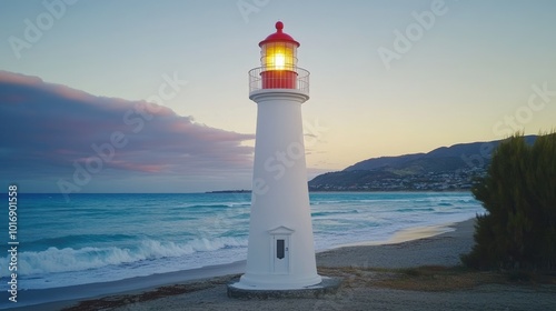 Serene Lighthouse at Sunset by the Ocean