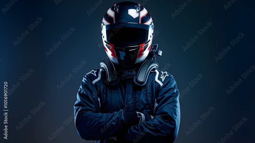 custom made wallpaper toronto digitalRace Car Driver in Helmet and Suit   Arms Crossed  Dark Background