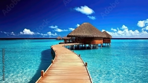 Serene Overwater Bungalows with Wooden Pathway