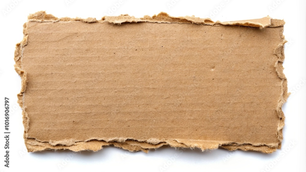 Minimalist brown cardboard piece with torn edges on white background Minimalist brown cardboard piece with torn edges on white background