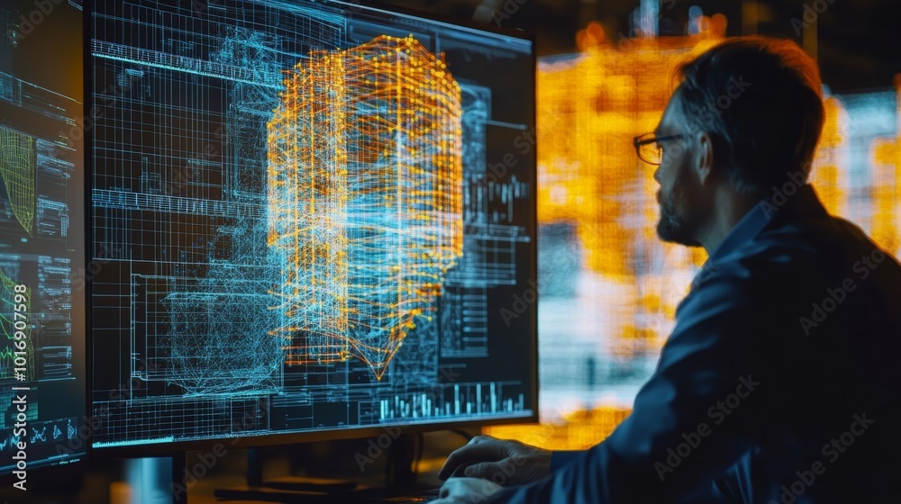 Mathematical Software Developer Foto de Engineer using a 3D modeling software to create complex ...