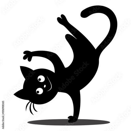 Playful Cat Cartwheel vector silhouette