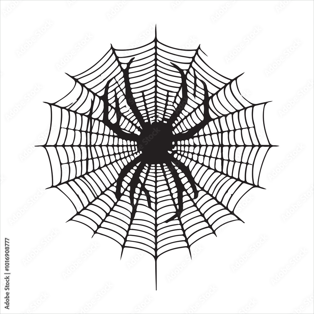 Fototapeta premium Halloween spider web and spiders silhouette on white background 