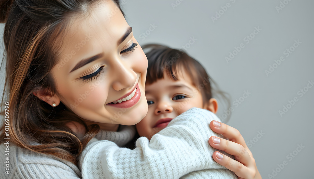 Nice caring mother hugging her young daughter isolated with white highlights, png Nice caring mother hugging her young daughter isolated with white highlights, png