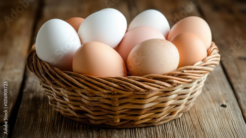 Wallpaper Mural Fresh poultry chicken eggs arranged in a traditional woven basket, symbolizing farm-fresh goodness Torontodigital.ca