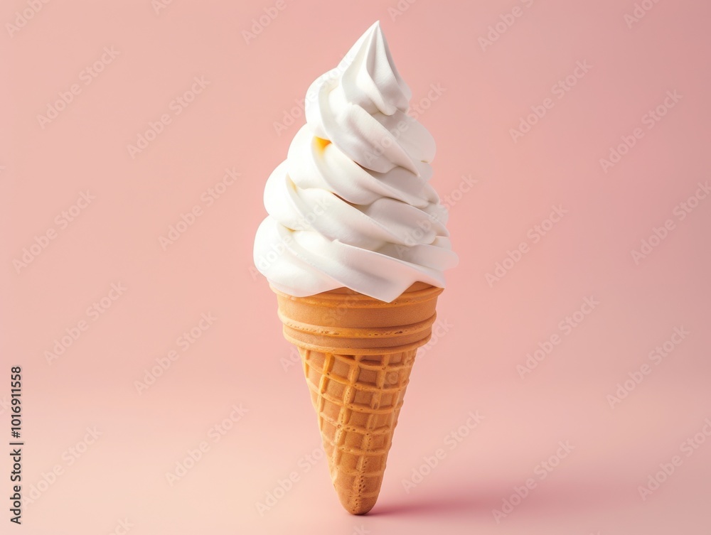 Soft Serve Ice Cream Cone on Pink Background. Soft Serve Ice Cream Cone on Pink Background.