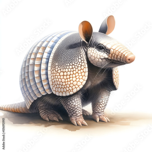 흰 배경, 아르마딜로, 수채화 (white background, armadillo, water colour)