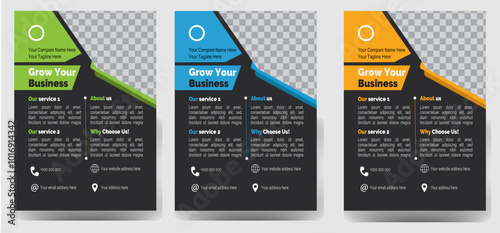 Bild auf Leinwand Modern flyer design vector template Corporate business flyer template design set with blue geometric shapes , magenta, red and yellow color