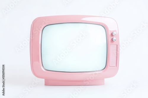 The retro pink television set features classic controls and a smooth screen, evoking memories of vintage home entertainment from a bygone era