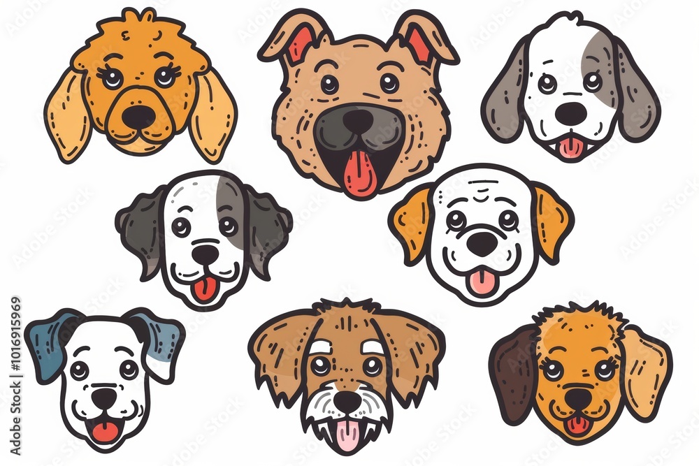 Obraz premium Cute cartoon dog faces illustration in various styles