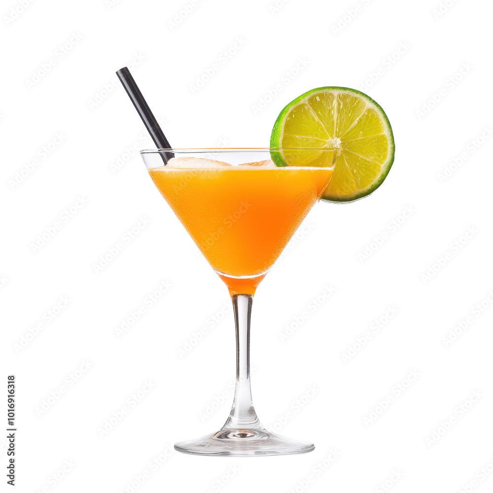 Vibrant cocktail with lime garnish on white isolate background. Transparent background. Vibrant cocktail with lime garnish on white isolate background. Transparent background.